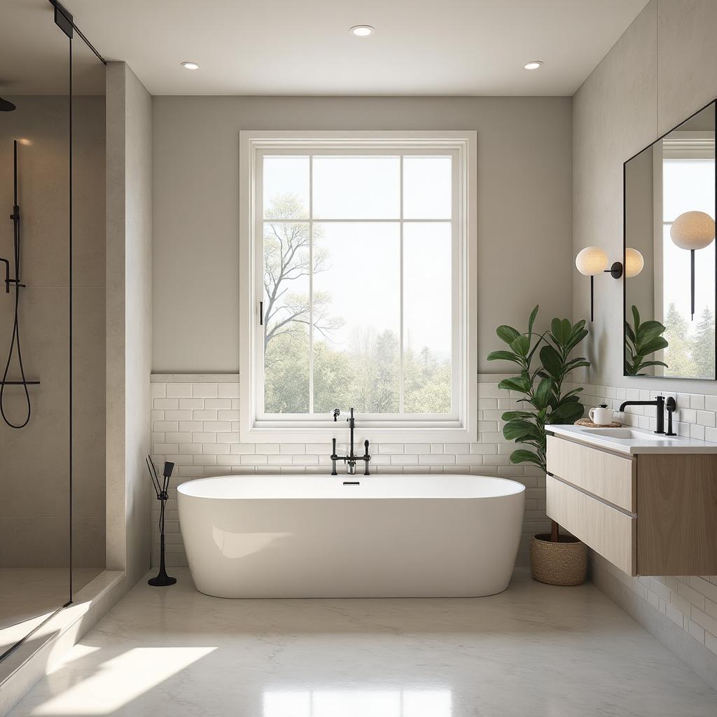 Spa-like bathroom transformation with freestanding tub