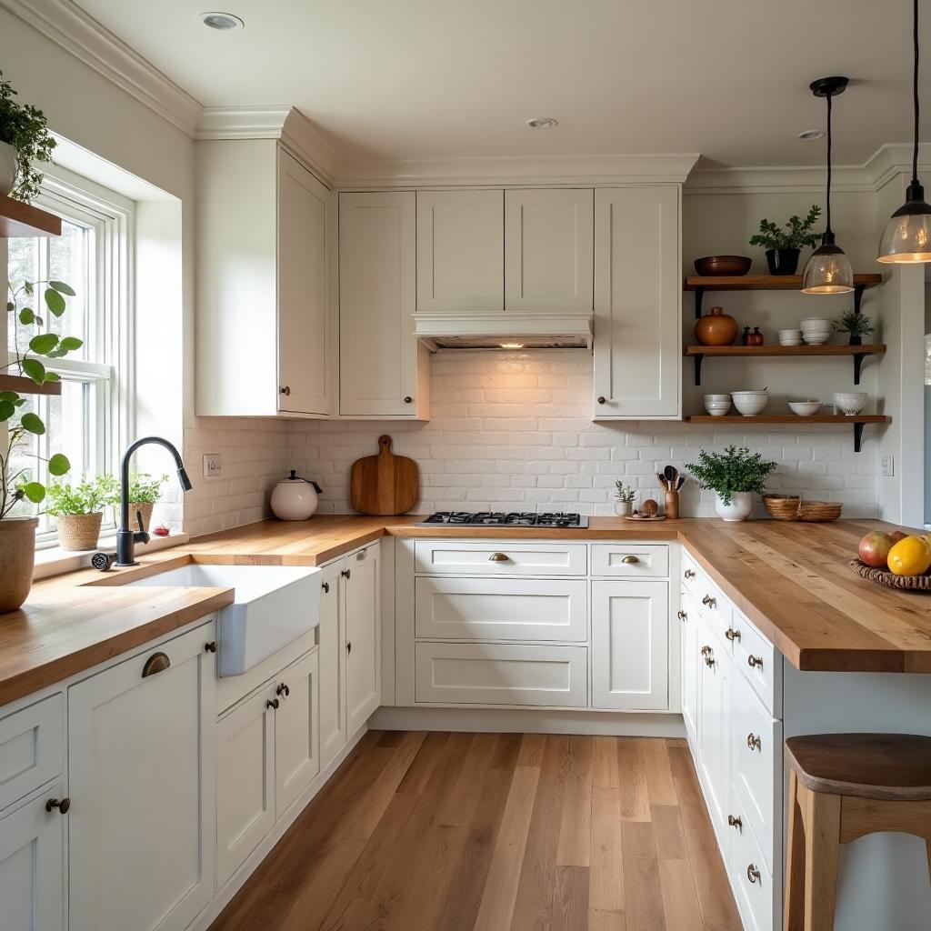 Farmhouse kitchen remodel with butcher block countertops