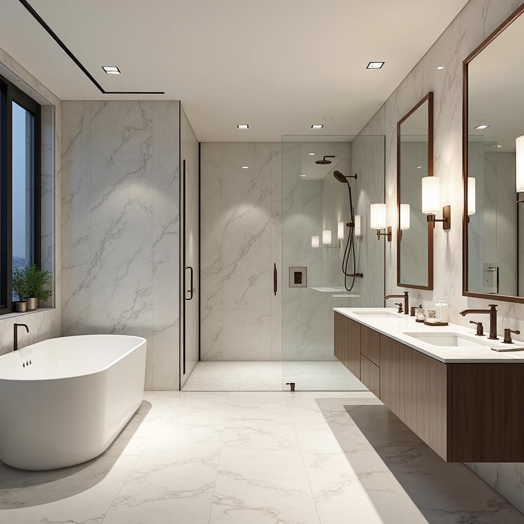 Luxury master bathroom with freestanding tub and walk-in shower