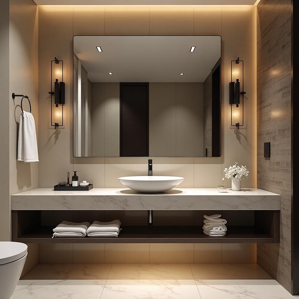 Elegant powder room with floating vanity and modern finishes